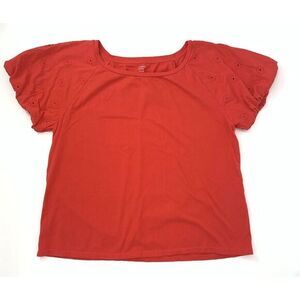 Crown & Ivy Orange Eyelit Puffed Balloon Sleeve with Women's‎ Blouse Size XL
